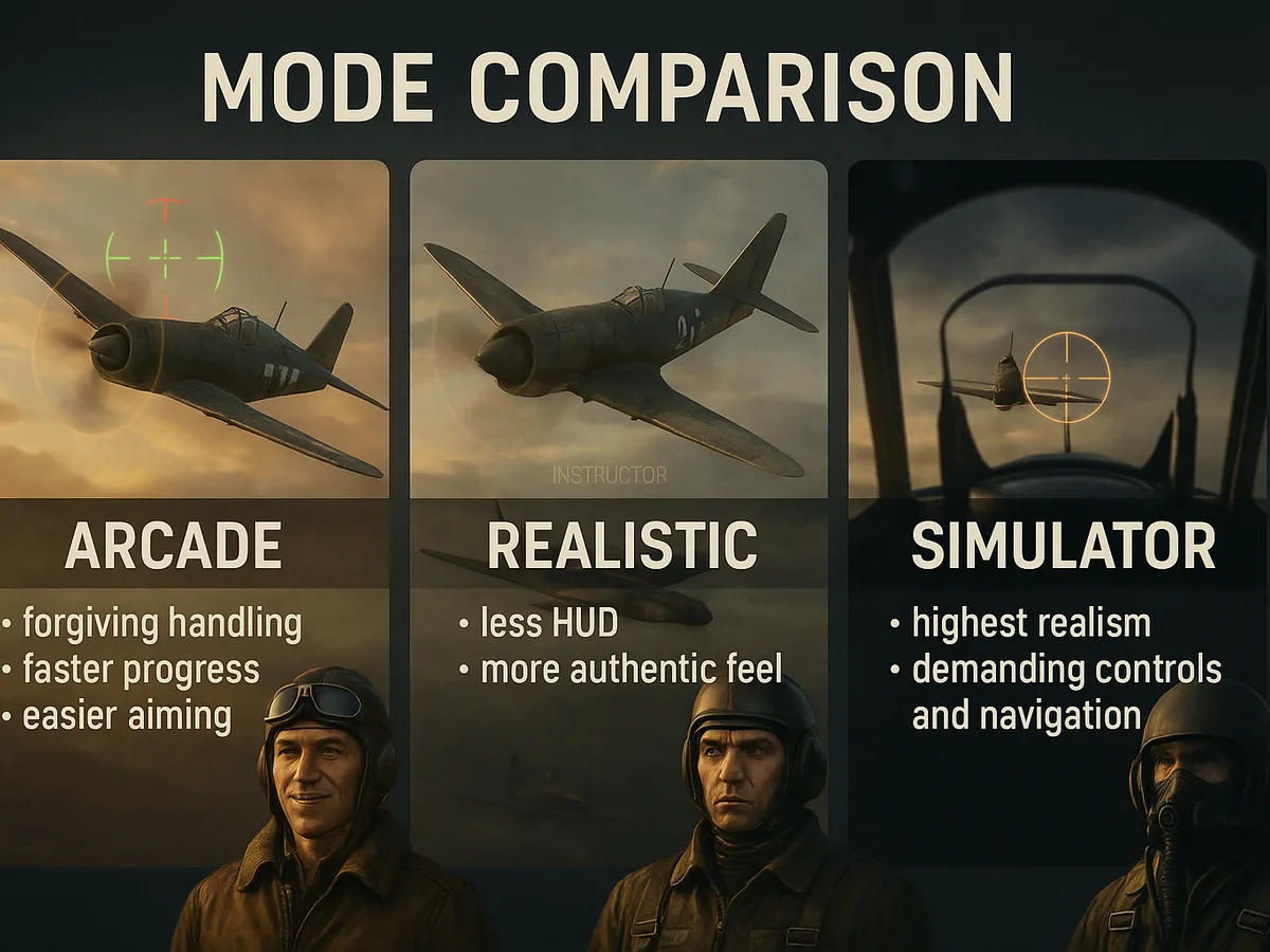 War Thunder mode at-a-glance: arcade vs realistic vs simulator - pace, hud assists, and flexibility for beginners..